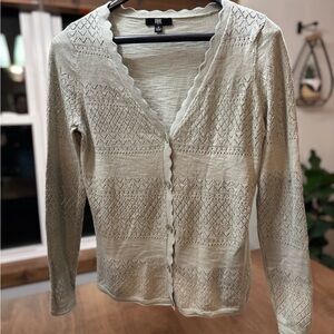 Frye Pointelle Women's Cardigan Sweater Small, Sage Green